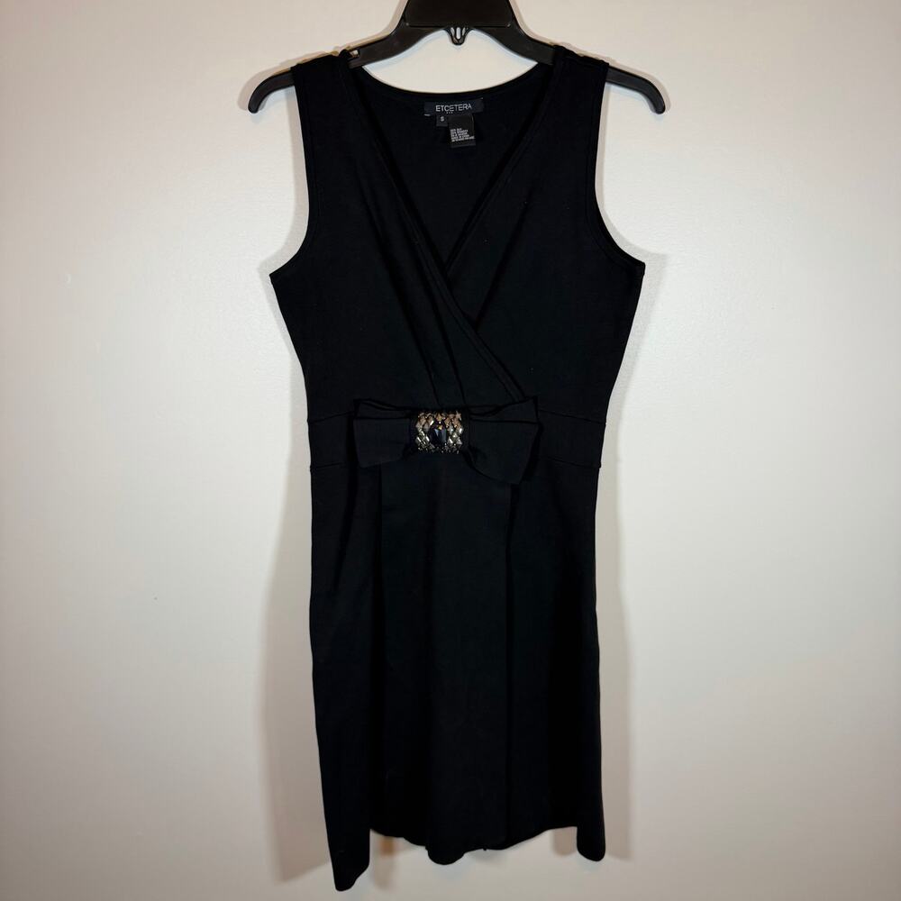 Etcetera Black Silk Sleeveless Sheath Dress Womens S Rhinestone Bow Detail